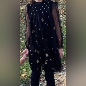 Zara Kids. Elegant Black Floral Kids Dress. Perfect for Christmas Eve Service!